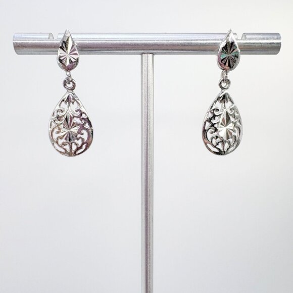 VTG Sterling Silver 925 Filigree Scroll Design Dangle Earrings Size 1" Length - Picture 1 of 8